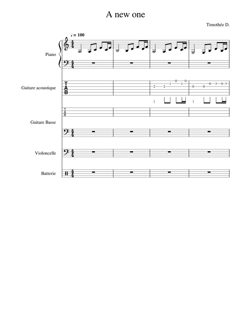 A new one Sheet music for Piano, Cello, Guitar, Bass guitar & more ...