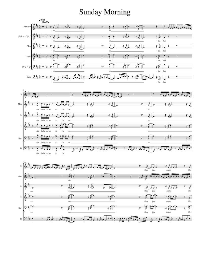 Sunday morning – Maroon 5 Sheet Music for Soprano, Alto