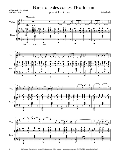 Offenbach - barcarolle pour violon et piano – Jacques Offenbach Offenbach - barcarolle pour violon et piano