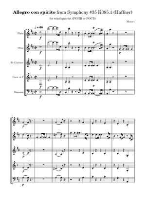 MOZERT/交響曲第35番\"Haffner“室内楽編曲譜 PIANO四重奏 MOZERT/交響曲第35番