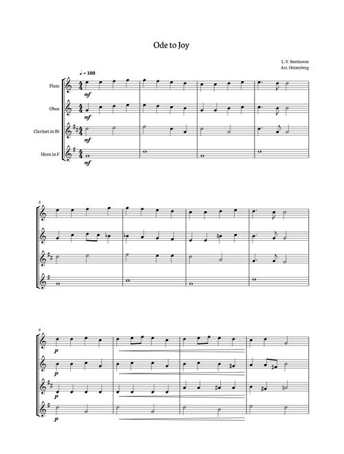 Ode to Joy for Woodwind quartet. (Arr. Heisenberg) - Beethoven (Woodwind Ensemble)