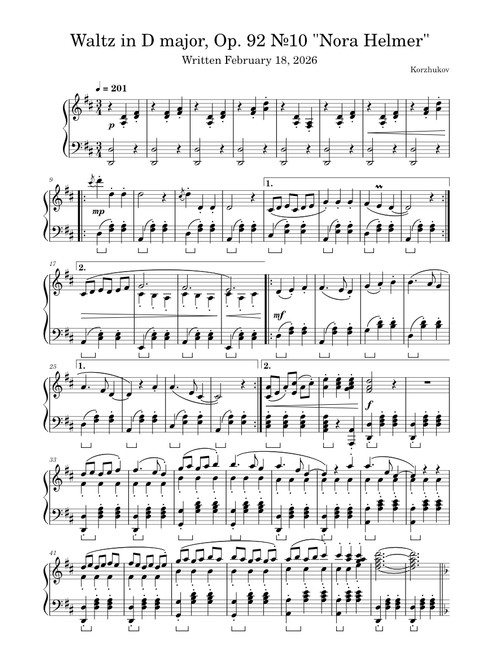Waltz in D major, Op. 92 №10 "Nora Helmer" – G. Korzhukov