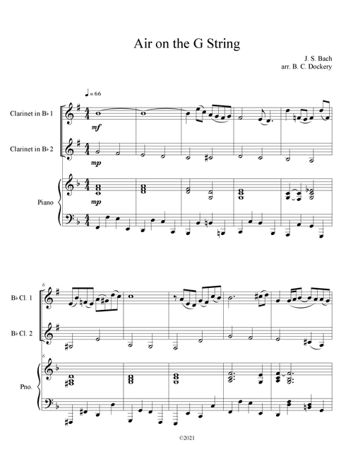 Air on the G String (Clarinet Duet with Piano Accompaniment) (Arr. B. C. Dockery) - J S Bach (Clarinet Duet)