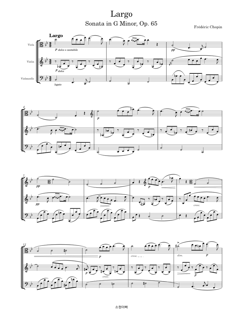 Cello Sonata, Op.65 Largo – Frédéric Chopin Sheet Music for Violin