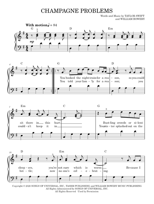 Champagne problems - Taylor Swift (Easy Piano)