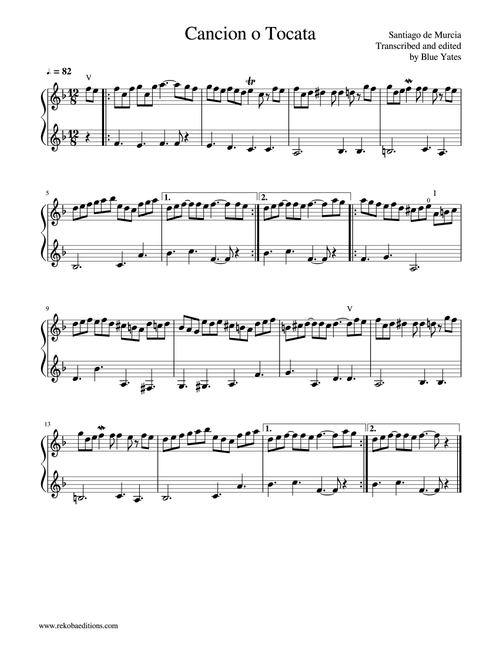 Cancion o Tocata (Santiago de Murcia) (Arr. Blue Yates) (Instrumental Duet)