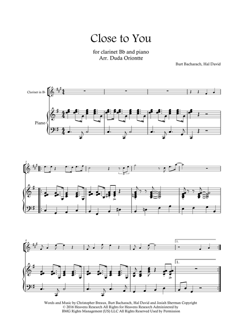 Close To You (Arr. Duda Oriontte) - Frank Ocean (Clarinet and Piano)