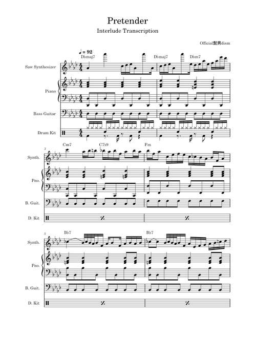 Pretender – Official HIGE DANdism (Interlude Transcription)