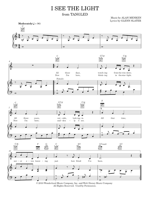 I See The Light (from Disney's Tangled) - Mandy Moore, Tangled Movie (Piano-Vocal-Guitar)