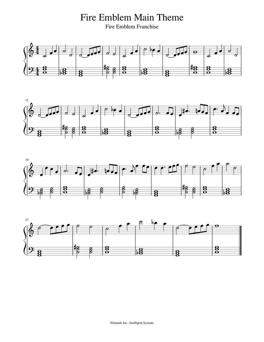 Fire Emblem Main Theme Sheet Music for Piano (Solo) Easy