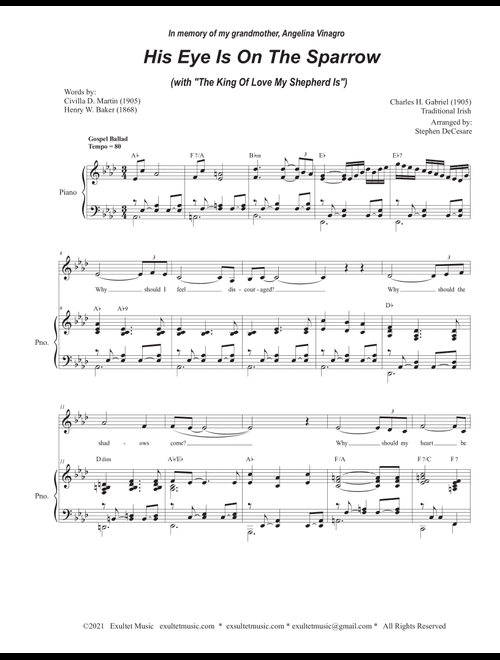His Eye Is On The Sparrow (with "The King Of Love My Shepherd Is") (Vocal Solo) (Arr. Stephen DeCesare) - Traditional Charles Gabriel (Piano Vocal)