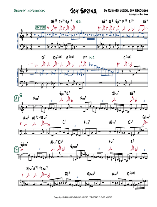 Sing Joy Spring (Arr. Rob Ames) - Clifford Brown, Jon Hendricks (Lead Sheet - Fake Book)