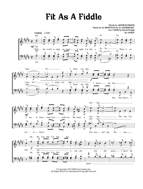 Fit As A Fiddle (Arr. David Wright) - Al Goodhart, Al Hoffman, Arthur Freed (Small Ensemble)