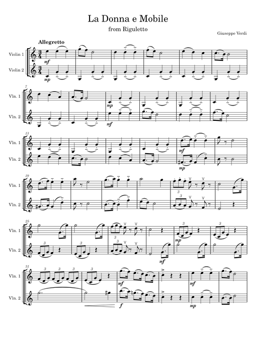 [2 violins] La Donna e Mobile