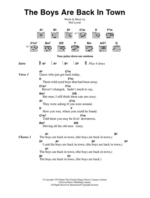 The Boys Are Back In Town - Thin Lizzy (Guitar Chords-Lyrics)