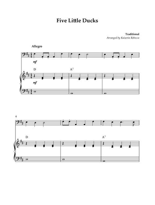Five Little Ducks (Arr. Kaiserin Rebecca) - Traditional (Cello and Piano)