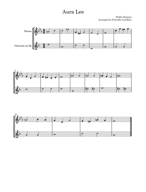 Aura Lee (Arr. Priscilla Carolline) - Traditional (Instrumental Duet)
