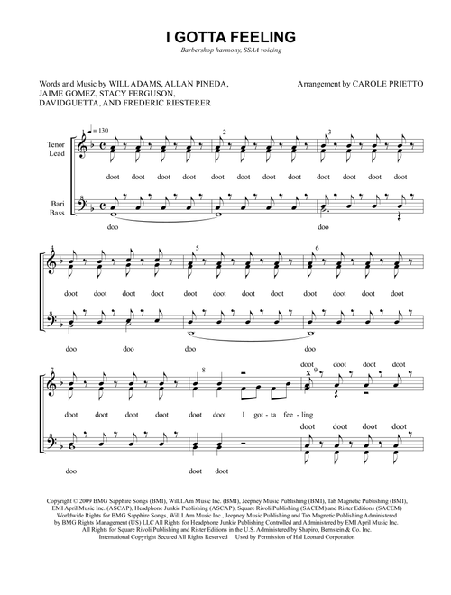 I Gotta Feeling (Arr. CAROLE PRIETTO) - The Black Eyed Peas (Choral, SSAA)