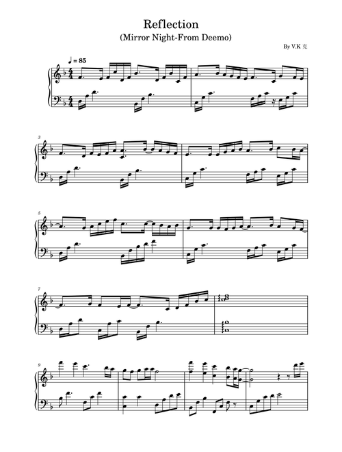 Reflection Mirror Night,From Deemo,For Piano Solo (Arr. poon) - V.K å (Piano Solo)
