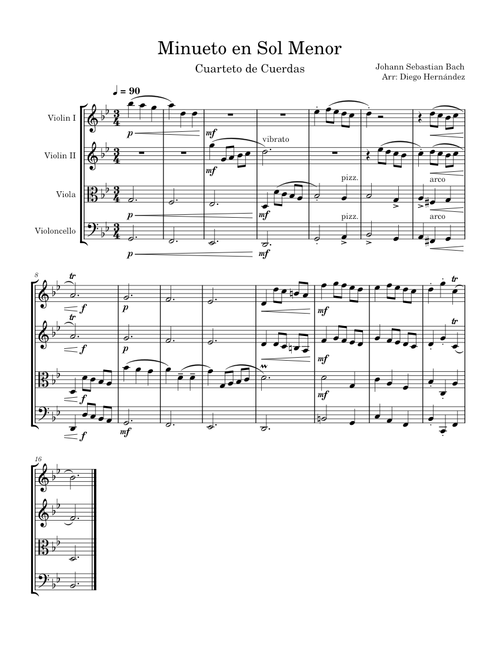 Minuet in G minor, BWV Anh. 115 (Arr. for String Quartet)