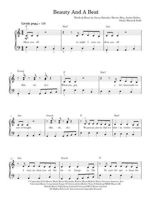 Beauty And A Beat (featuring Nicki Minaj) - Justin Bieber, Nicki Minaj (Piano-Vocal-Guitar (Piano Accompaniment))