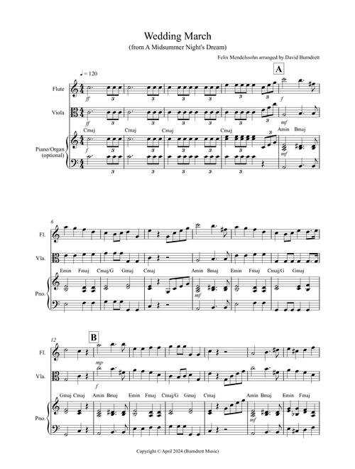 Wedding March (from A Midsummer Night's Dream) for Flute and Viola Duet (Arr. David Burndrett) - Felix Mendelssohn (Instrumental Duet)