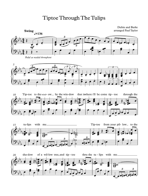 Tip Toe Through the Tulips (Arr. Paul Taylor) - Dubin and Burke (Piano Solo)