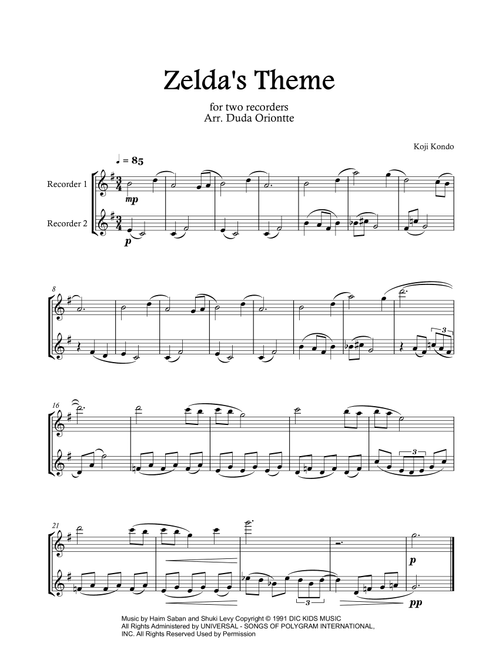 Zelda's Theme (Arr. Duda Oriontte) - Andre G Previn (Recorder Duet)