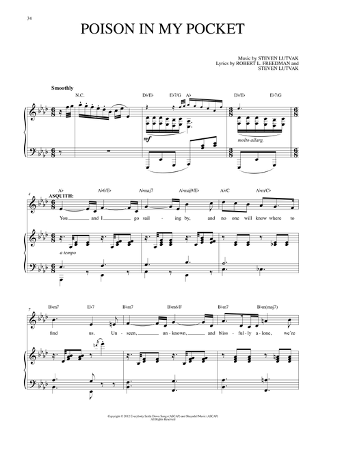 Poison In My Pocket - Robert L Freedman, Steven Lutvak (Piano Vocal)