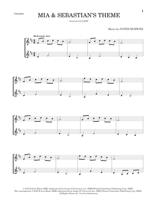 Mia & Sebastian's Theme (from La La Land) - Justin Hurwitz (Violin Duet)