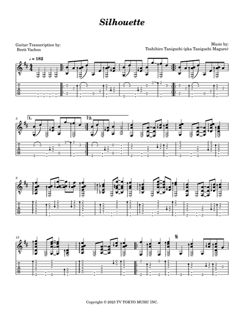Silhouette (Arr. Sungha Jung) - KANA-BOON (Solo Guitar)