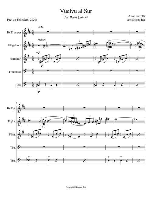 Vuelvu al Sur - A Piazollo arr. S Ida (Brass Quintet)
