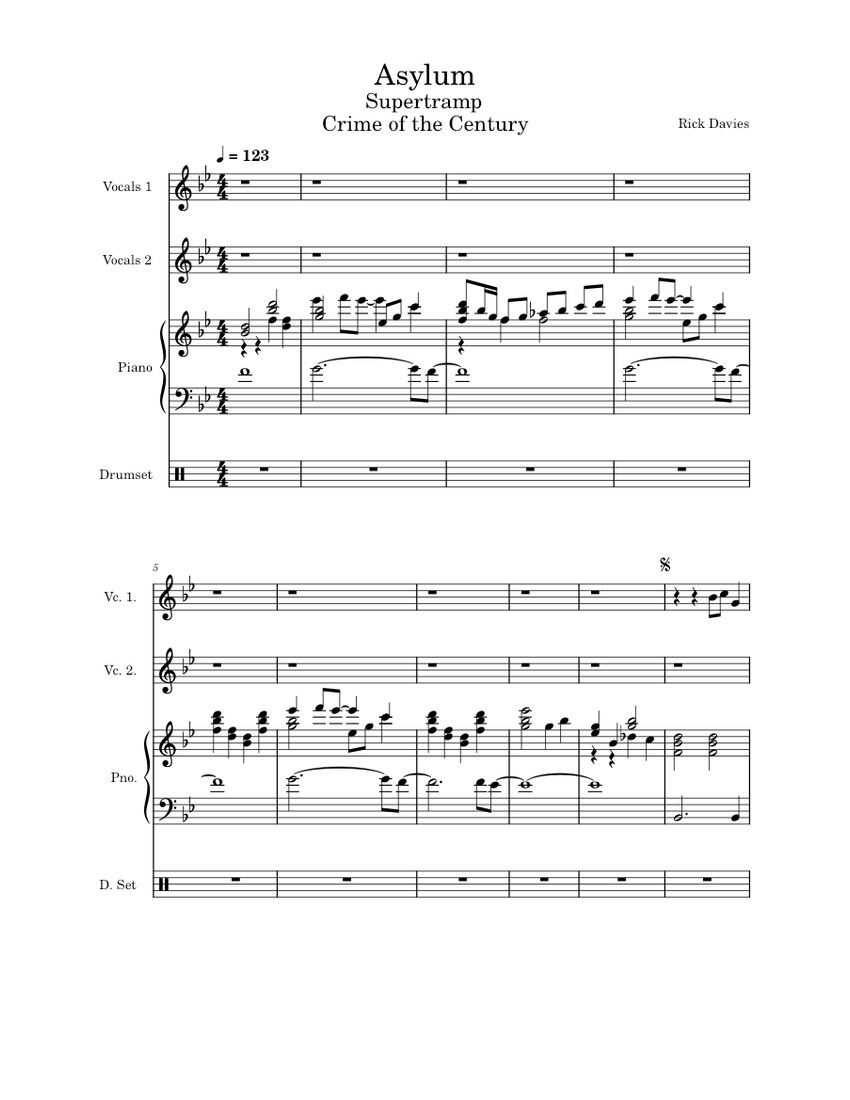 Asylum Supertramp Piano and Vocals Sheet music for Piano, Vocals
