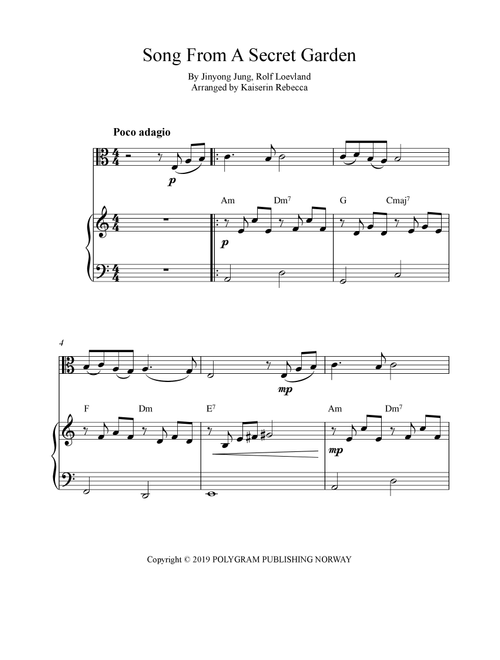 Song From A Secret Garden (Korean Version) (Arr. Kaiserin Rebecca) - Youngok Shin (Viola and Piano)