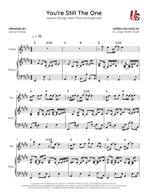 You're Still The One (Arr. Uptown Strings) - Shania Twain (Violin and Piano)