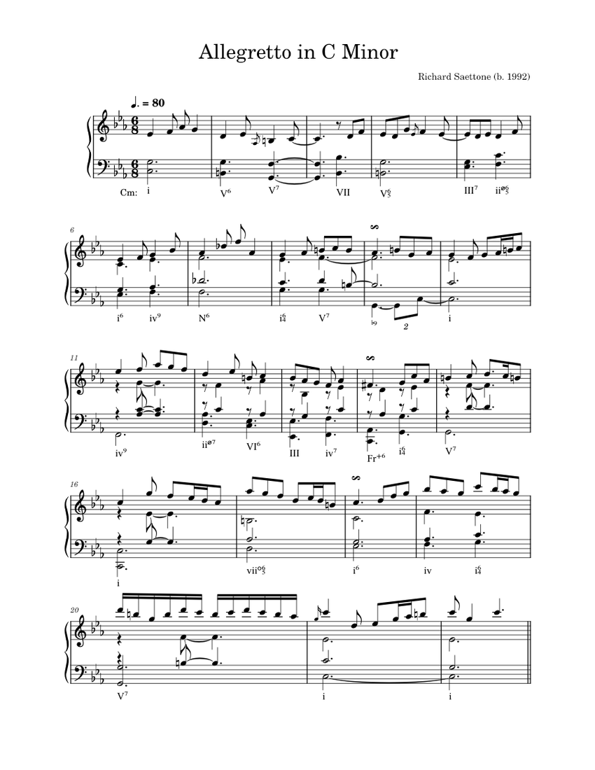 Allegretto in C Minor - Richard Saettone Sheet music for Piano (Solo ...