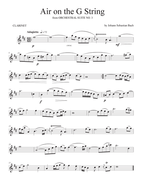 Air On the G String (Clarinet solo) (Arr. P. R. Frederick) - J. S. Bach (Clarinet Solo)