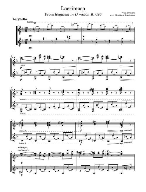 Lacrimosa, K. 626 - [Two Guitars] (Arr. Matthew Robinson) - Mozart (Instrumental Duet)