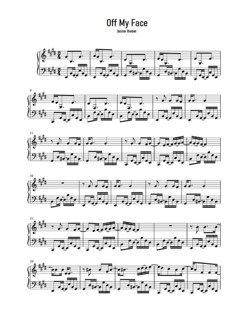 Off My Face (Arr. Unknow) - Justin Bieber (Easy Piano)