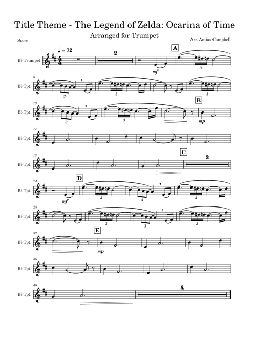 Title Theme -The Legend of Zelda: Ocarina of Time, Arr. for Trumpet