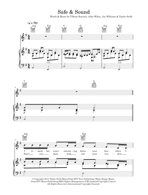 Safe & Sound (feat. The Civil Wars) (from The Hunger Games) - Taylor Swift (Piano-Vocal-Guitar (Piano Accompaniment))