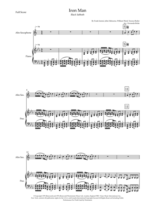 Iron Man (Arr. Fernando Britto) - Black Sabbath (Alto Sax and Piano)