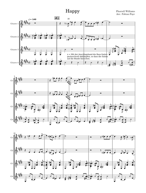 Pharrell Williams: Happy (for 4 guitars)