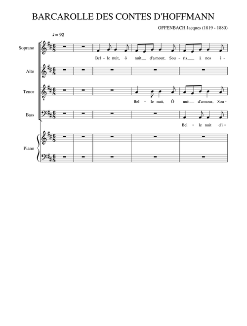 OFFENBACH Barcarolle des contes d Hoffmann SATB