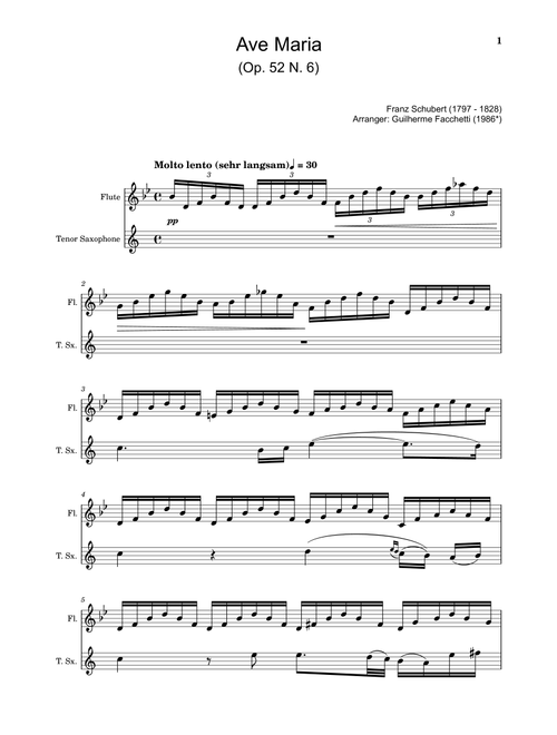Ave Maria by F. Schubert – Arranged for Flute and T. Sax (Arr. Guilherme Facchetti) - Franz Schubert (Instrumental Duet)