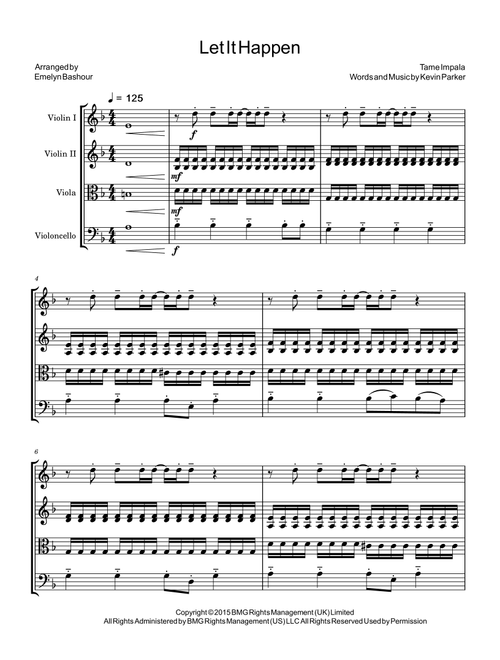 Let It Happen (Arr. Emelyn Bashour) - Tame Impala (String Quartet)
