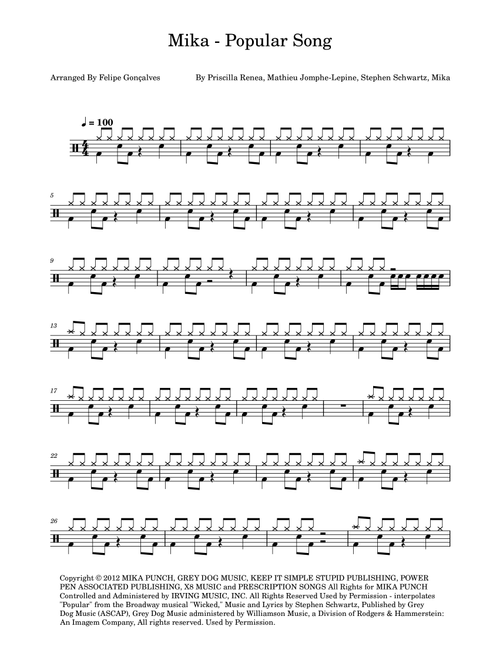 Popular Song (Arr. The Ninja) - Mika (Drums)