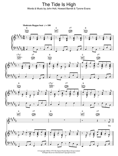 The Tide Is High - Blondie (Piano-Vocal-Guitar (Piano Accompaniment))