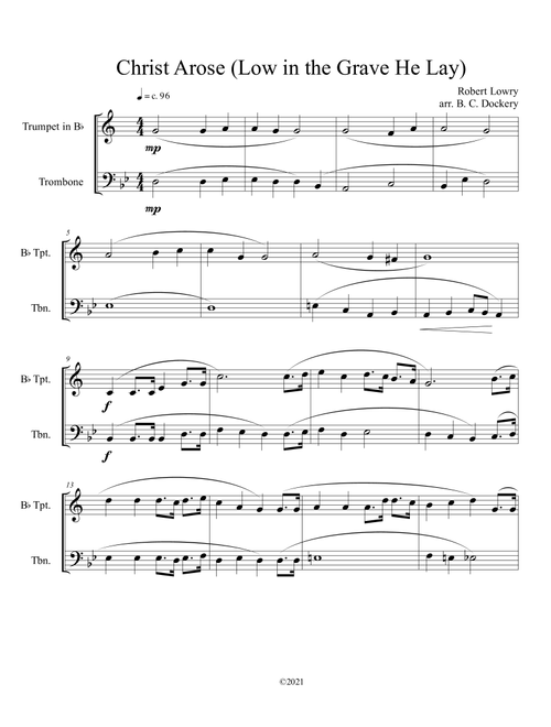 Christ Arose (Low in the Grave He Lay) for trumpet and trombone duet (Arr. B. C. Dockery) - Robert Lowry (Instrumental Duet)