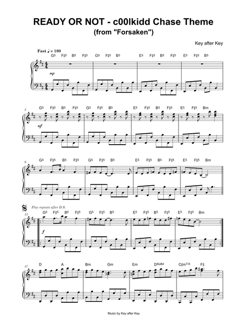 READY OR NOT - c00lkidd Chase Theme (from Forsaken) - Key after Key (Piano)